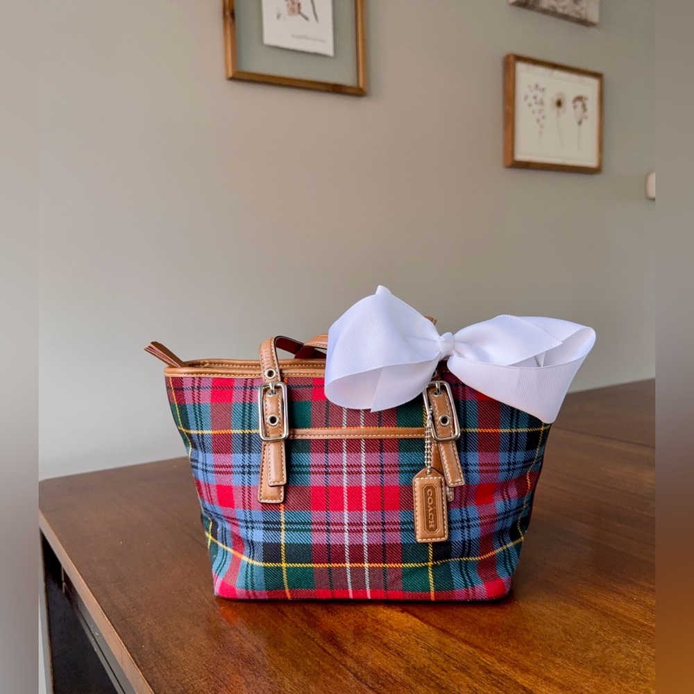 Vintage Coach Wool Tartan Plaid Mini Tote Bag  Y2K 2003 - Picture 5 of 15